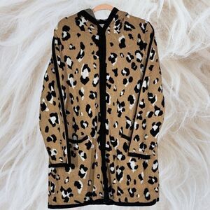 Chicos Cardigan Women XL Long Sleeve Chunky Cheetah Long Sweater Duster Cozy